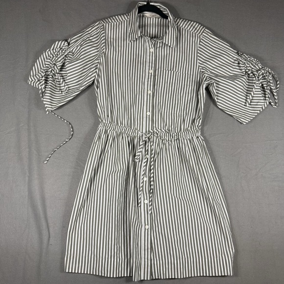 LOFT Dresses & Skirts - LOFT Striped Poplin Shirtdress Size 6 Tie Waist Mini Cotton